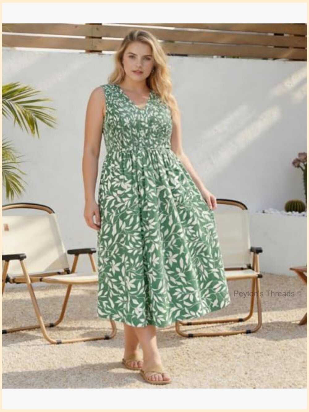 Plus Size Sleeveless V-Neck Maxi Dress Smocked Casual Wedding Guest - Picture 3 of 7